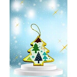 Wooden Hand Painted Decoupaged Christmas Tree Ornament Gold New 2024